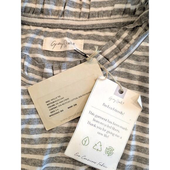 Grey State Mollie Tee NWT Grey White Striped XS S Basic Cotton Eco Friendly - Picture 3 of 5